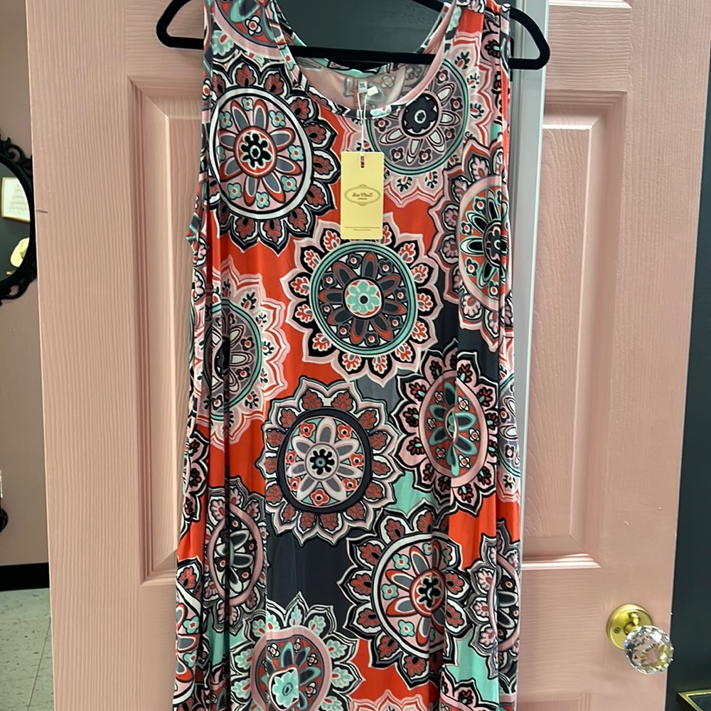 3xl HAO Meilli tank dress coral and black floral nwt